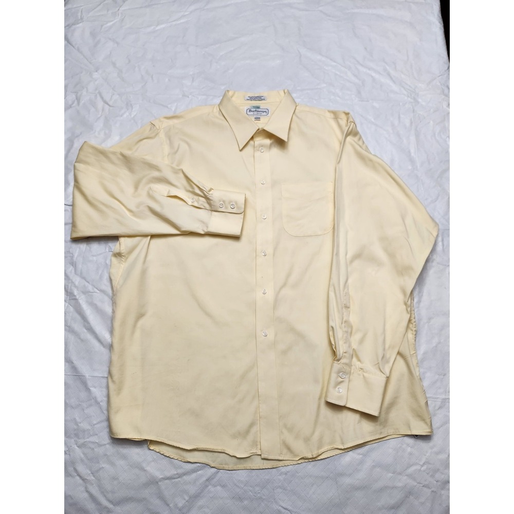 Vintage Burberrys Shirt Mens 18 34/35 Yellow Solid Pinpoint Oxford Made USA